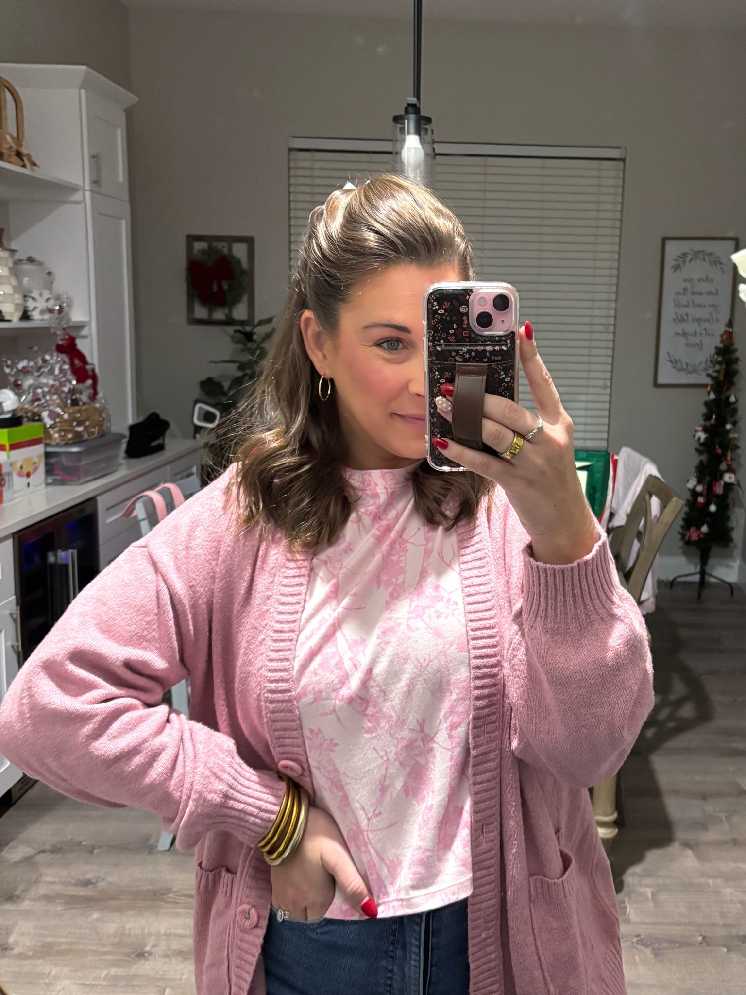 Pink is trending, at least for me! Love this pink camo 💗

Sized up in tee- large 
Medium cardigan 

#LTKdayinmylife #LTKmomlife #LTKootd