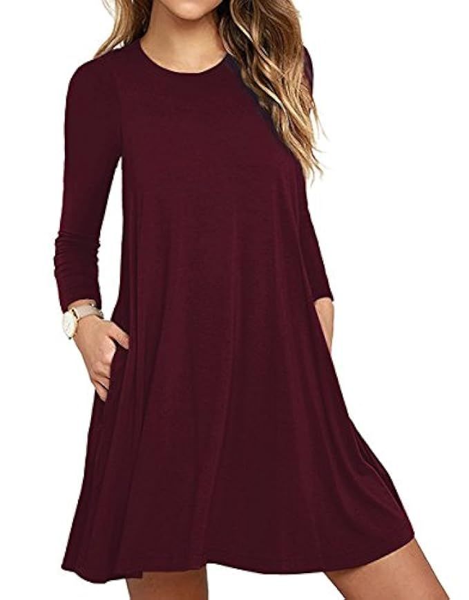 Unbranded* Women's Long Sleeve Pocket Casual Loose T-Shirt Dress | Amazon (US)
