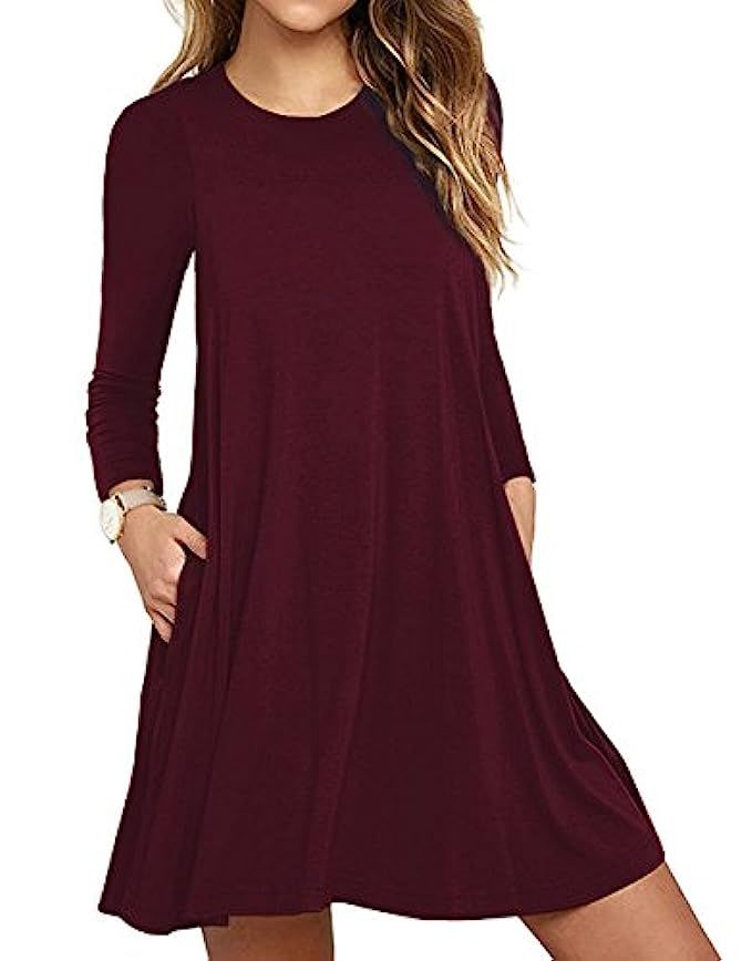 Unbranded* Women's Long Sleeve Pocket Casual Loose T-Shirt Dress | Amazon (US)