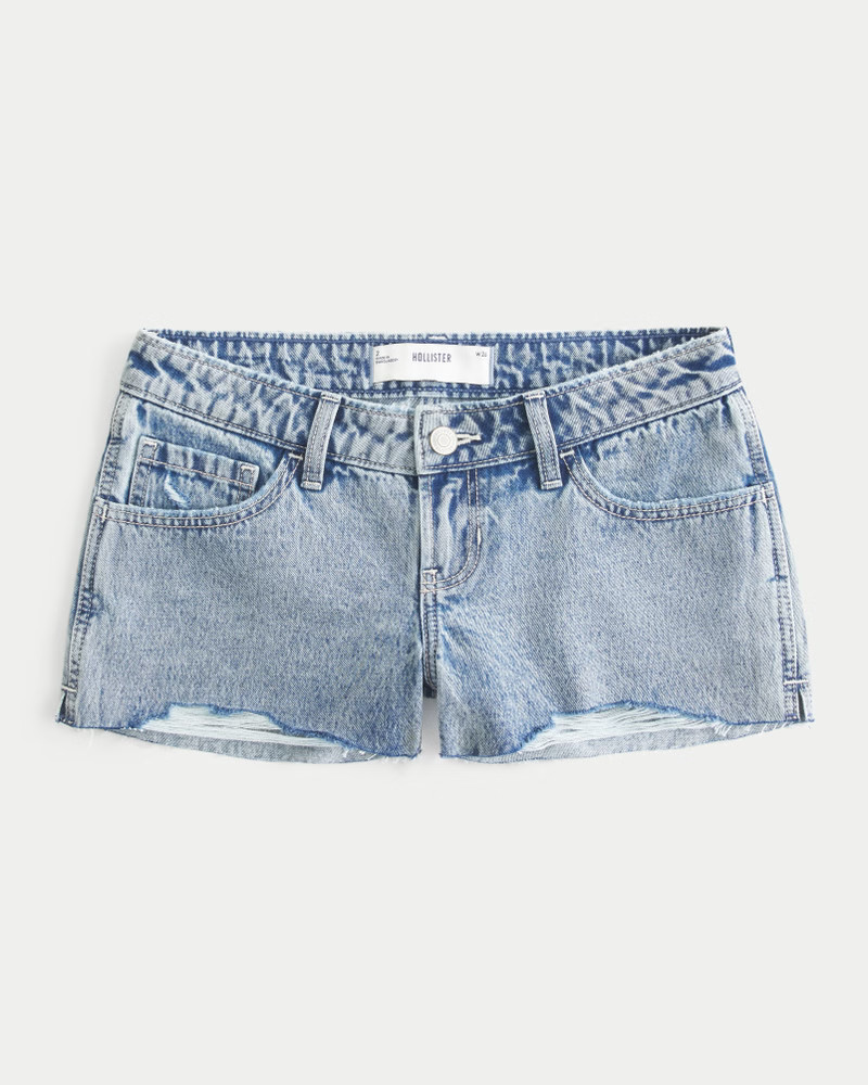 Ultra Low-Rise Light Wash Mini Denim Shorts | Hollister (US)