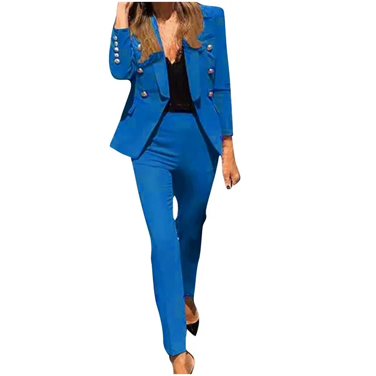 ICHUANYI Women's Long Sleeve Solid Suit Pants Casual Elegant Business Suit Sets | Walmart (US)