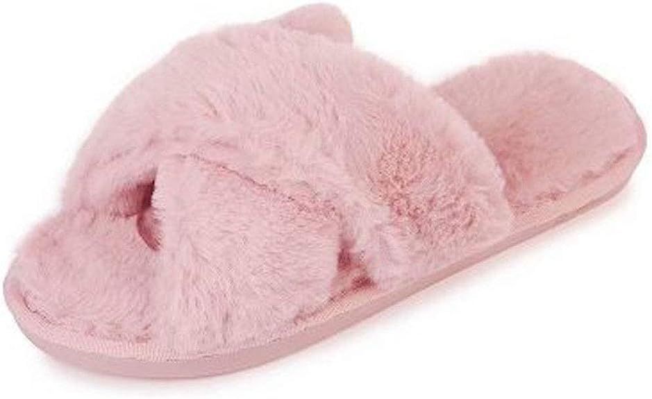 HUMIWA Womens Faux Fur Slippers Warm Fussy Flip Flop House Slippers Open Toe Home Slippers for Gi... | Amazon (US)