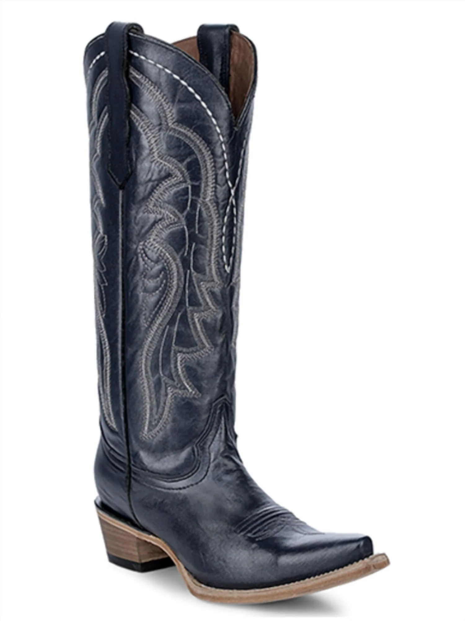 Women's Embroidered Tall Western Boots - Snip Toe In Dark Blue | Shop Simon