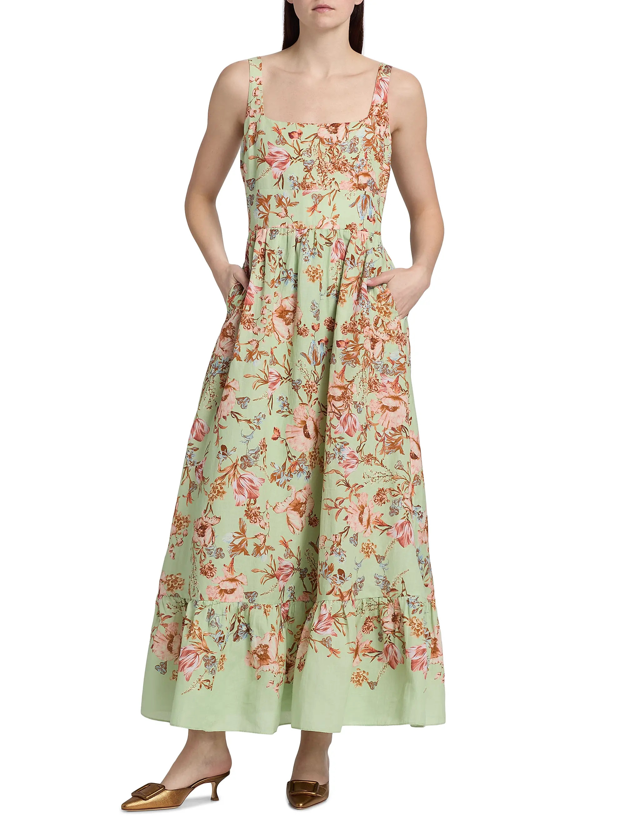 Hemant & Nandita Floral Corset Linen-Cotton Maxi Dress | Saks Fifth Avenue | Saks Fifth Avenue
