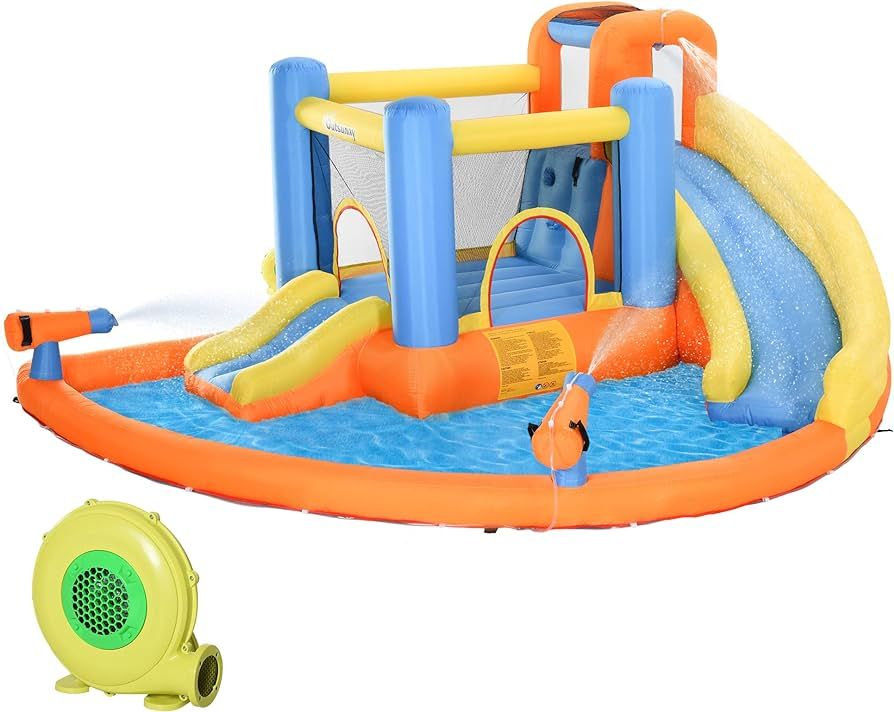 Outsunny Kids Inflatable Water Slide 5-in-1 Bounce House Water Park Jumping Castle with Water Poo... | Amazon (US)