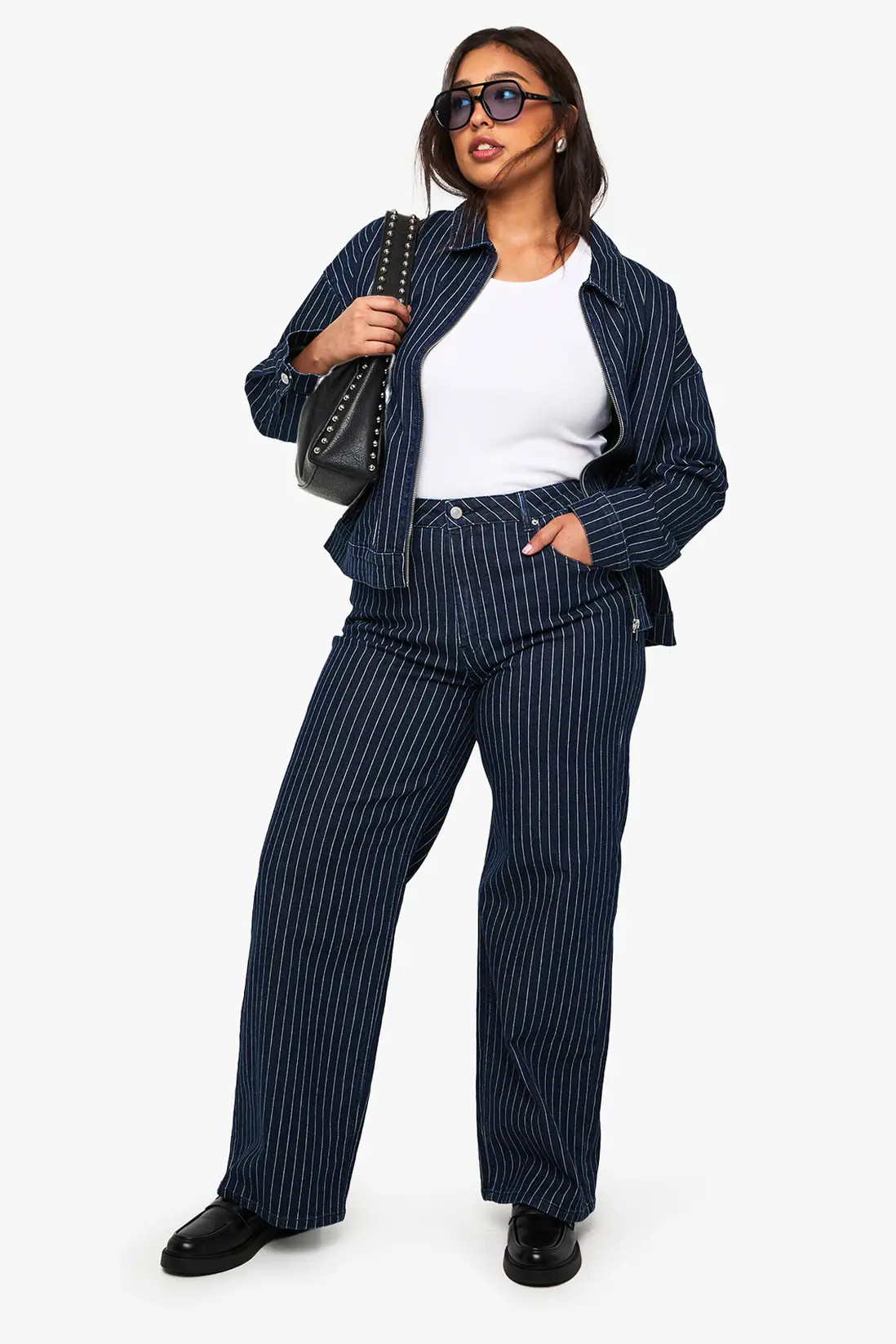 Plus Stripe Denim Collared Jacket | boohoo (US & Canada)