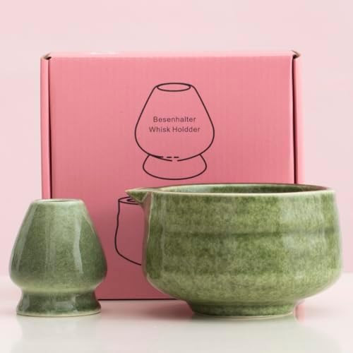 Japanese 2pcs Matcha Bowl, Glazed Ceremonial Matcha Bowl with Whisk Holder for/Matcha Tea | Amazon (US)