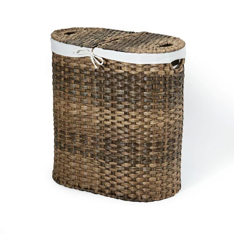 Seville Classics Hand-Woven Oval Double Laundry Hamper with Liner, Mocha | Walmart (US)