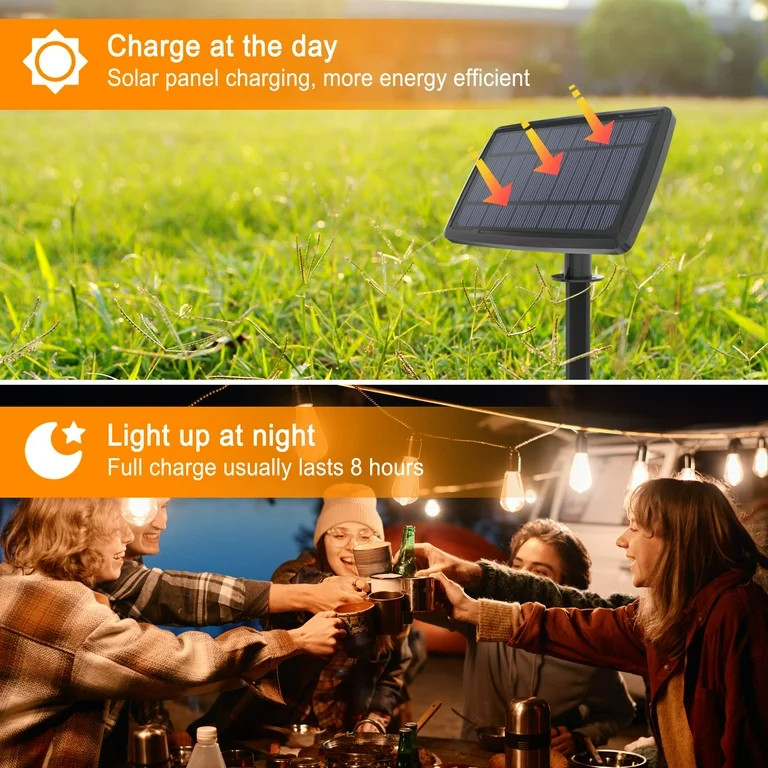DAYBETTER Solar Outdoor String Lights, 100ft S14 LED Patio Lights with 24 Bulbs, Waterproof Strin... | Walmart (US)