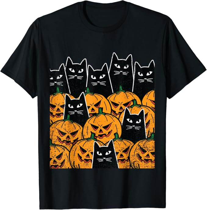 Cat Pumpkin Halloween Costume Spooky Funny Black Animal T-Shirt | Amazon (US)