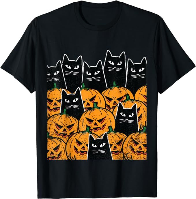 Cat Pumpkin Halloween Costume Spooky Funny Black Animal T-Shirt | Amazon (US)