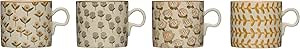 Creative Co-Op 12 oz. Stoneware (Set of 4 Hand-Stamped Patterns) Mugs, Brown | Amazon (US)