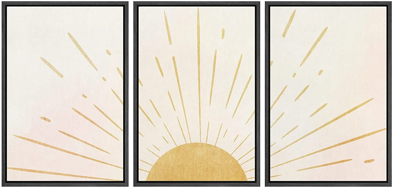 wall26 Framed Wall Art Print Set Shining Yellow Sun on The Horizon Geometric Nature Illustrations... | Walmart (US)