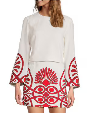 Antonio Melani Coordinating Edina Printed Linen Blend Round Neck Long Sleeve Blouse | Dillard's | Dillard's