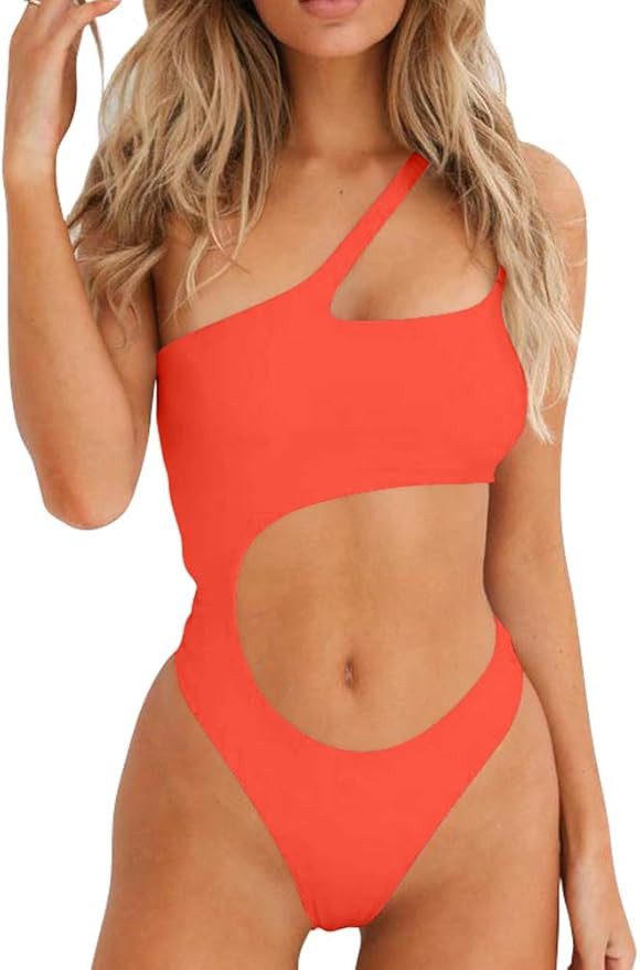 BEAGIMEG Women's Sexy One Shoulder Bathing Suit Cut Out One Piece Swimsuit | Amazon (US)