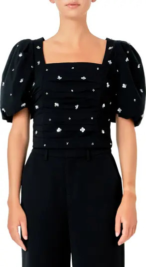 Endless Rose Sequin Floral Embellished Puff Sleeve Top | Nordstrom | Nordstrom