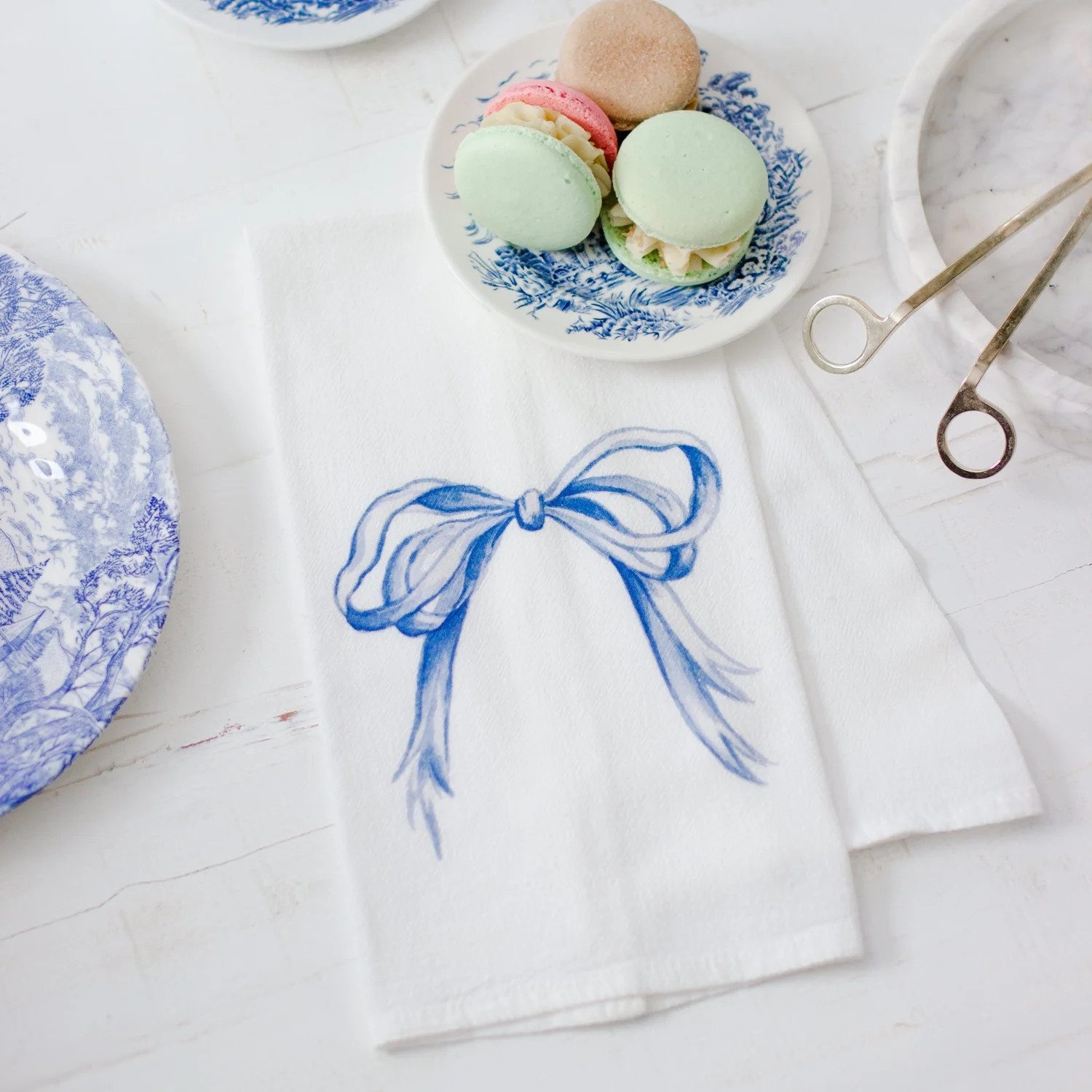 Blue and White Grandmillennial Bow Tea Towel — Simply Jessica Marie | Simply Jessica Marie