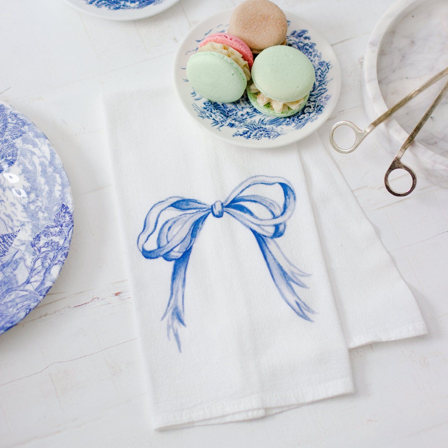 Blue and White Grandmillennial Bow Tea Towel — Simply Jessica Marie | Simply Jessica Marie