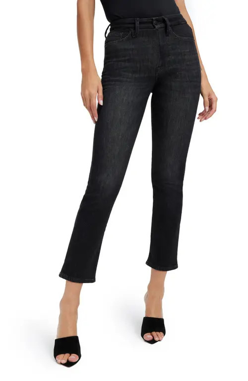 Good American Good Legs High Waist Ankle Straight Leg Jeans in Black218 at Nordstrom, Size 0 | Nordstrom