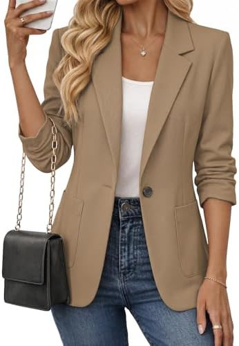 Mina Self Women's Ruched 3/4 Sleeve Blazer, Lightweight Fitted Jacket | Amazon (US)