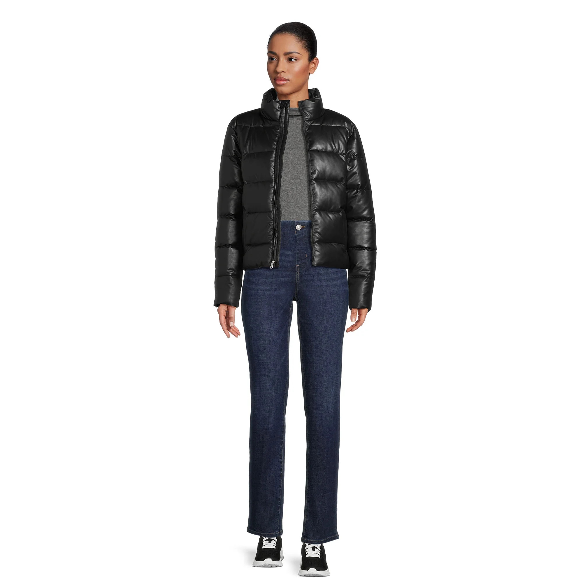 Time and Tru Women's Short Faux Leather Puffer Jacket, Sizes XS-3X - Walmart.com | Walmart (US)