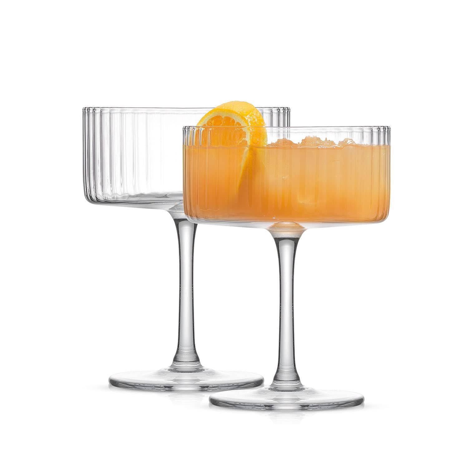 JoyJolt Fluted Coupe Glasses – ELLE 10oz Cocktail Coupe Glasses Set of 2 Ribbed Coupe Glass. Unique  | Amazon (US)