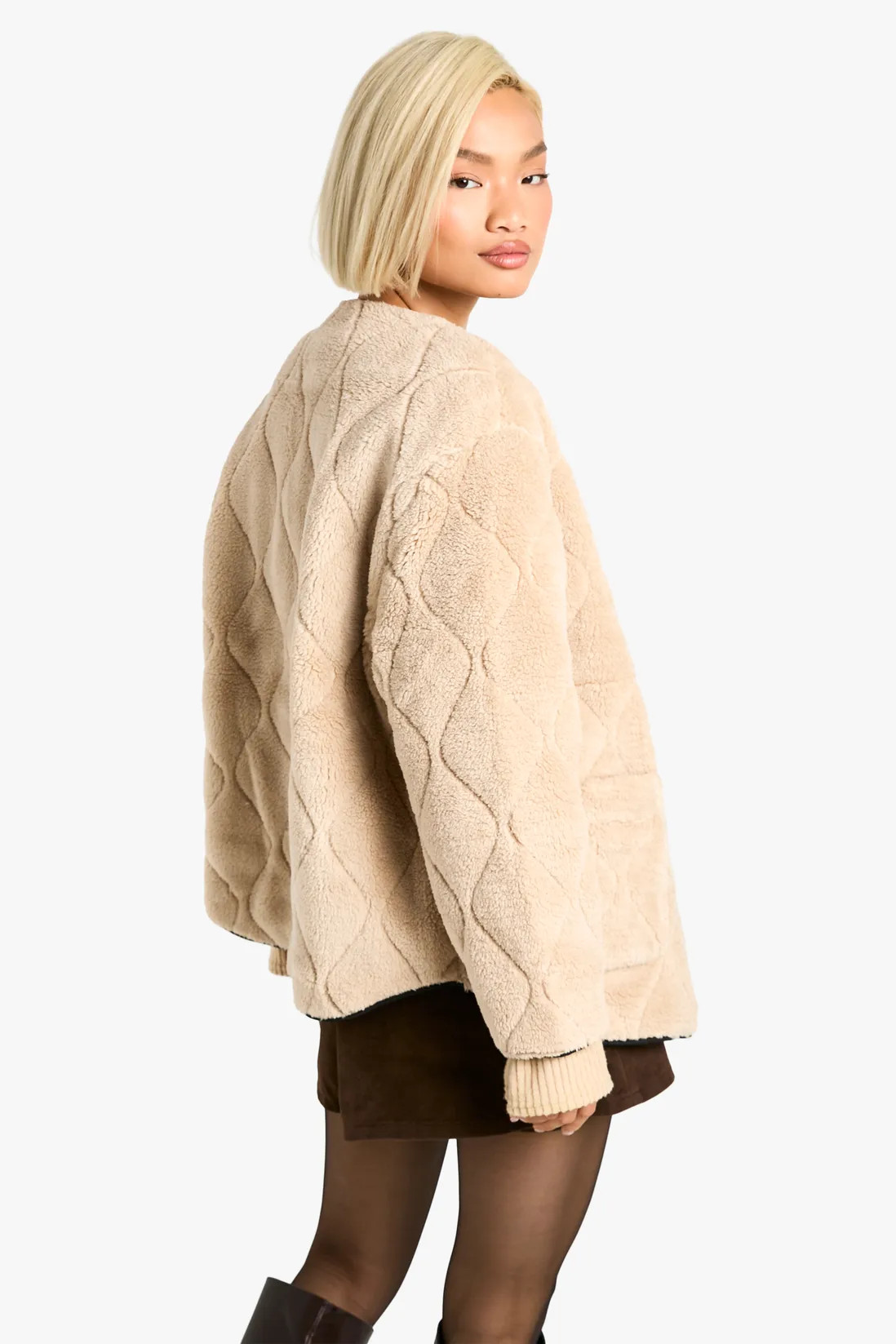 Onion Quilt Faux Fur Teddy Jacket | Boohoo.com (UK & IE)