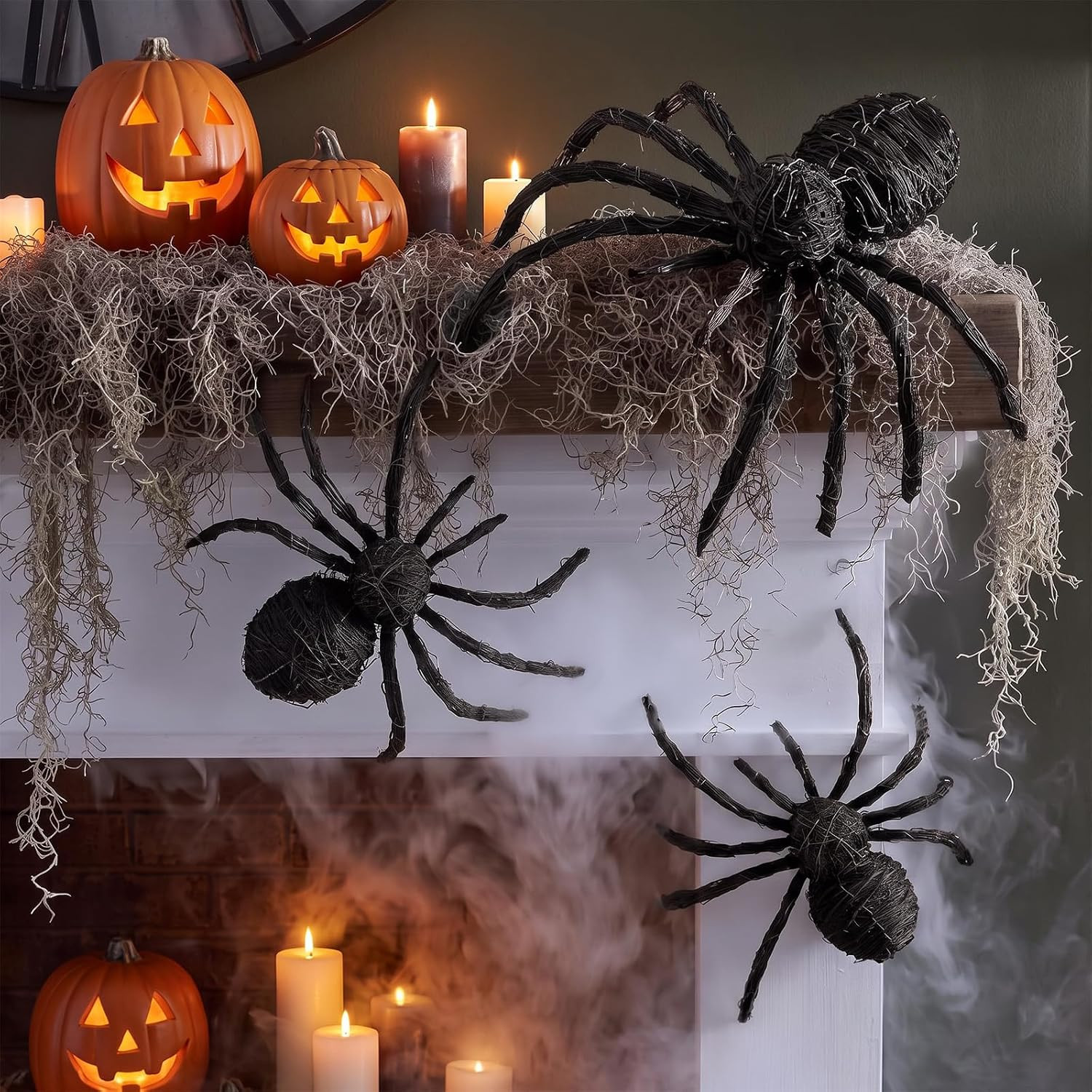 Thyle 3 Pcs Halloween Rattan Spider, Black Wicker Hanging Spider, 3 Size | Amazon (US)