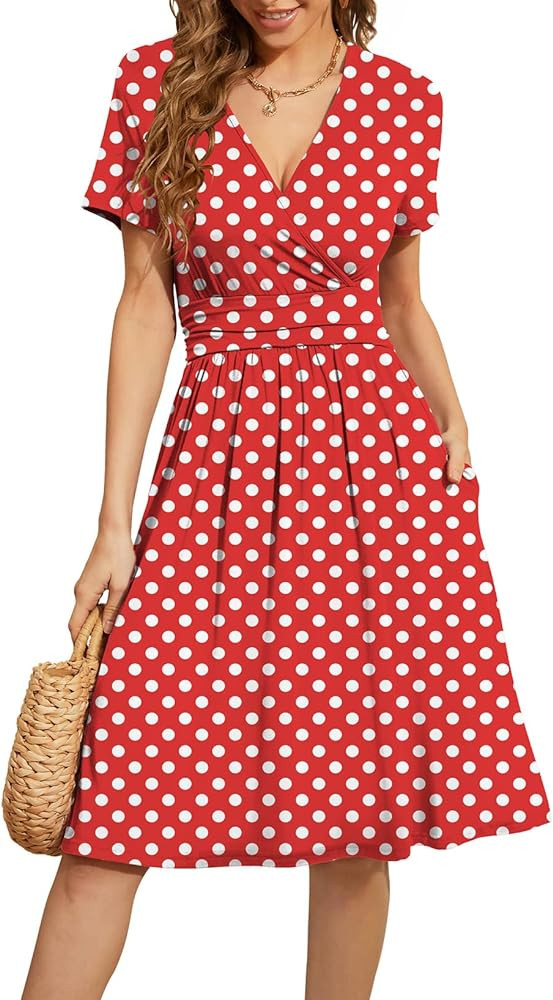 WEACZZY Women's Summer Short Sleeve Casual Dresses V-Neck Floral Party Dress with Pockets | Amazon (US)