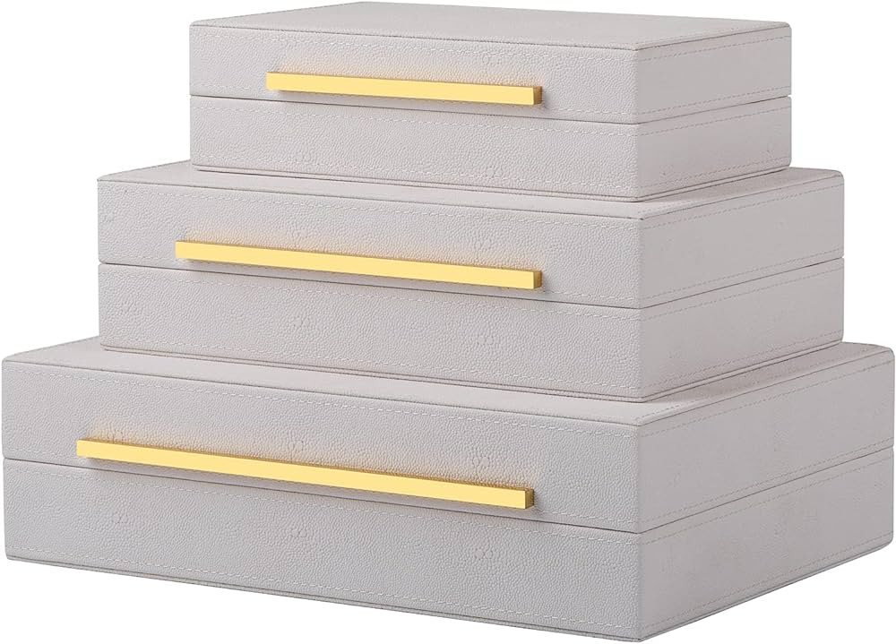 XIGEXIGE White Shagreen Box Faux Leather Set of 3 Decorative Storage Boxes, Large Modern Decorati... | Amazon (US)