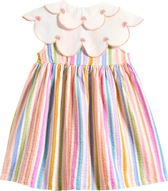 Kids' Rainbow Stripe Frill Collar Dress | Nordstrom