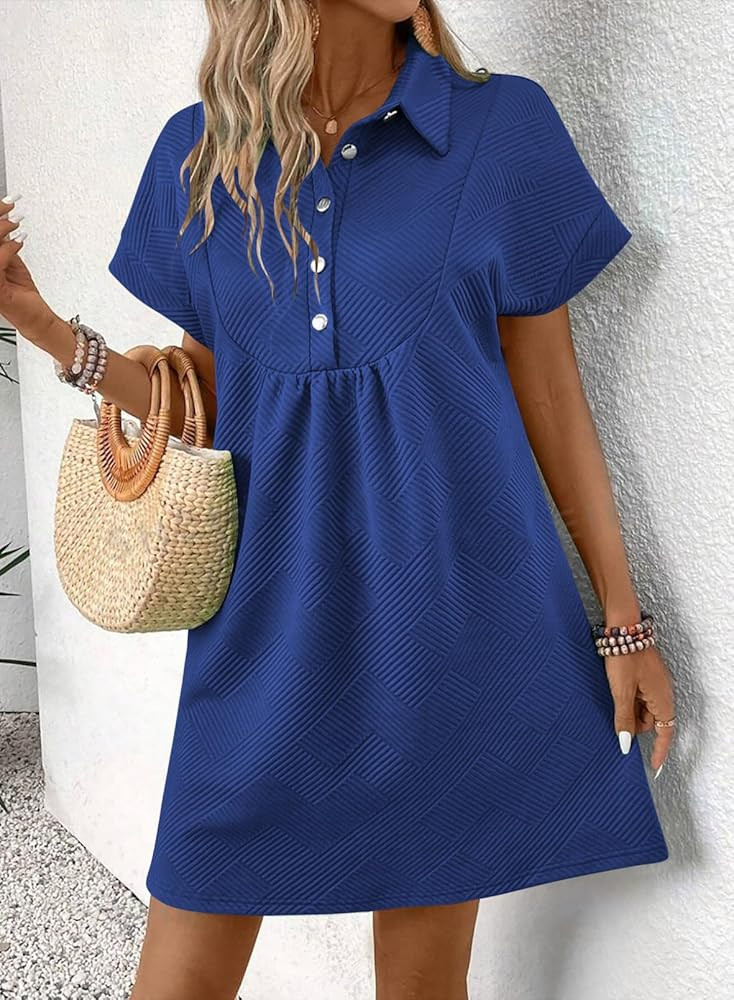 Acelitt Summer Lapel Collared Dresses for Women 2025 Batwing Short Sleeve Mini Dress Beach Sundre... | Amazon (US)