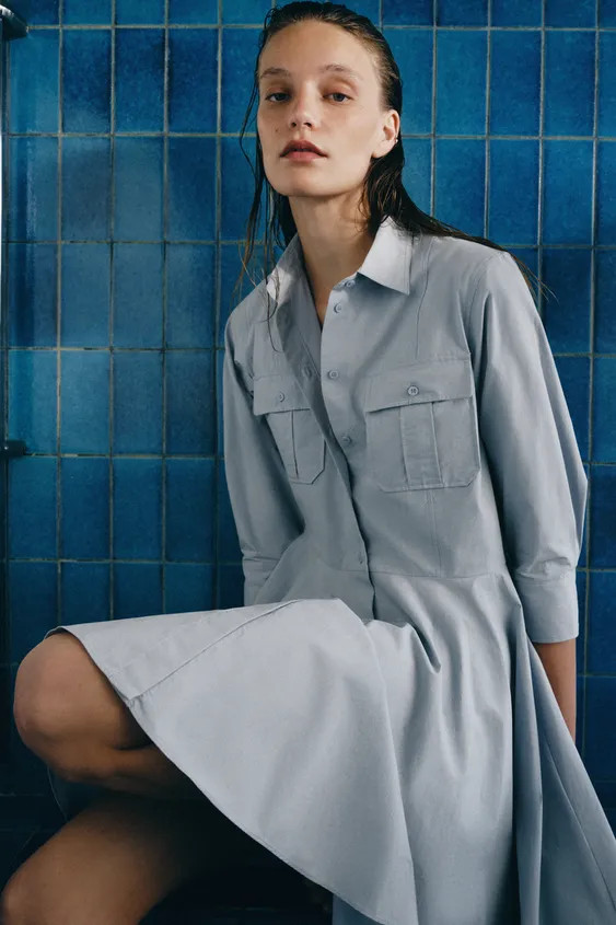 ZW COLLECTION PLEATED SHIRT DRESS | Zara Canada