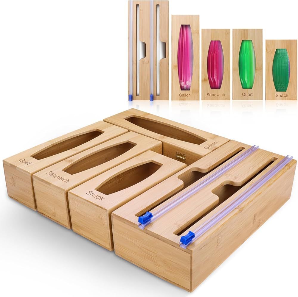 Individual Storage Bag Organizer for Kitchen Drawer, Bamboo with Foil and Plastic Wrap Organizer ... | Amazon (US)