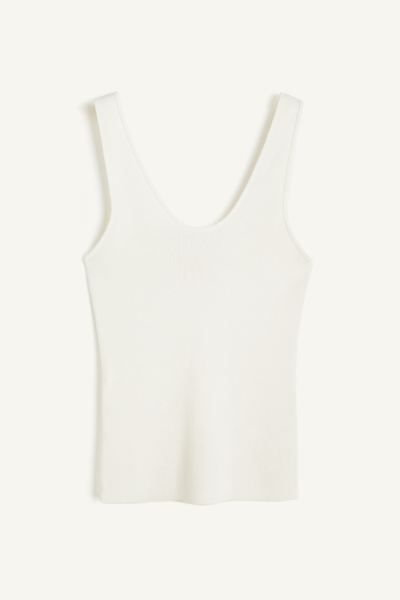 Knitted vest top - White - Ladies | H&M GB | H&M (UK, MY, IN, SG, PH, TW, HK)