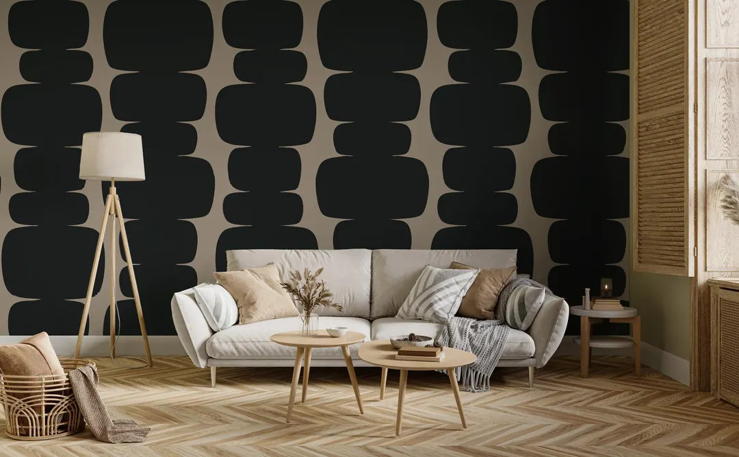 Abstract Black & Beige Peel and Stick Wallpaper: Retro Wall Decal | Etsy (Global)
