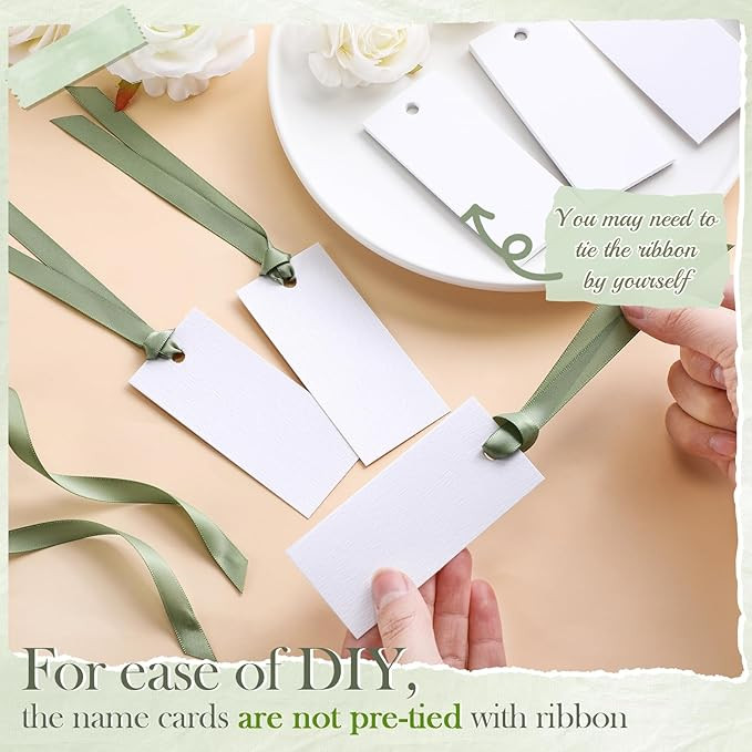 50 Pcs Name Place Cards for Table Setting Blank Wedding Place Cards with Satin Ribbon 1.57 x 3.54... | Amazon (US)