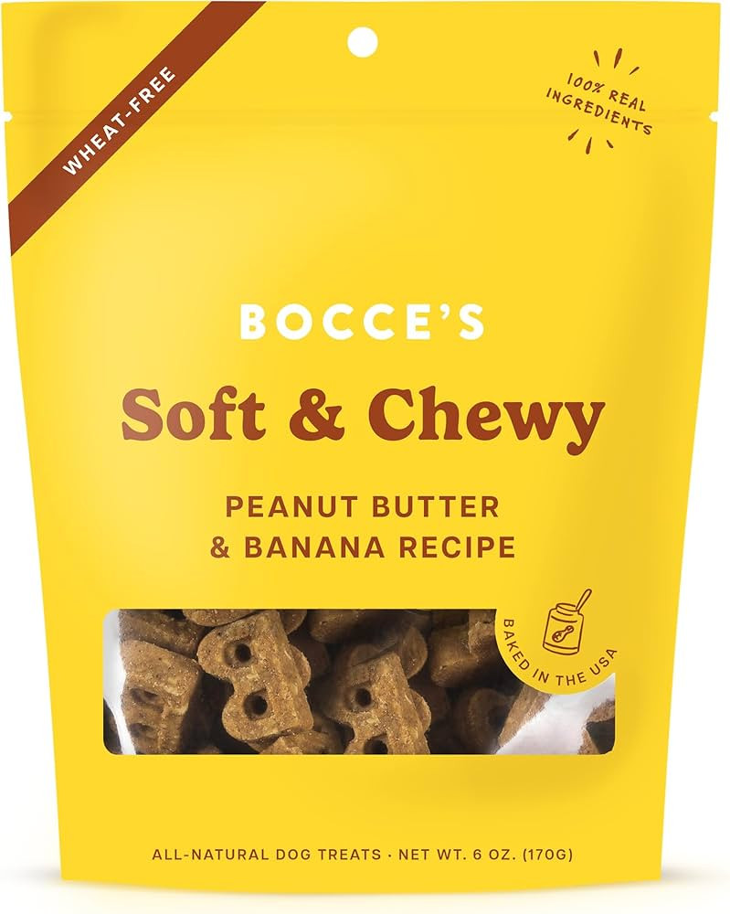 Bocce's Bakery Oven Baked PB & Banana Recipe Treats for Dogs, Wheat-Free Everyday Dog Treats, Rea... | Amazon (US)