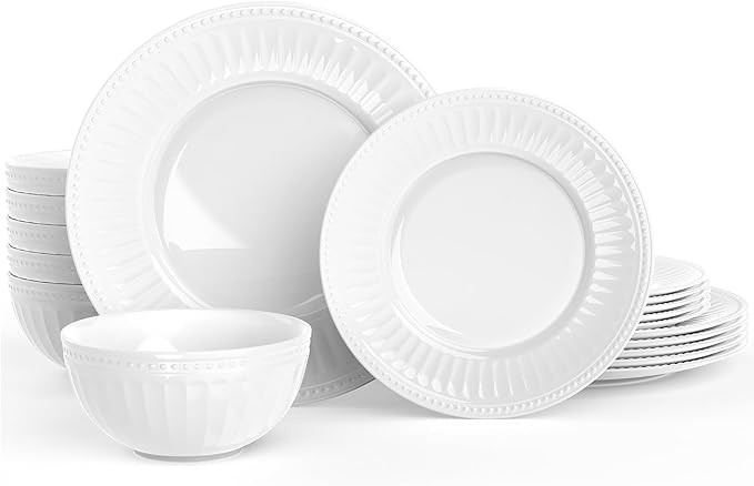 Dinnerware Set, HomeElves 18-PCS Kitchen Opal Embossed Dishes Set Service for 6, Lightweight Glas... | Amazon (US)