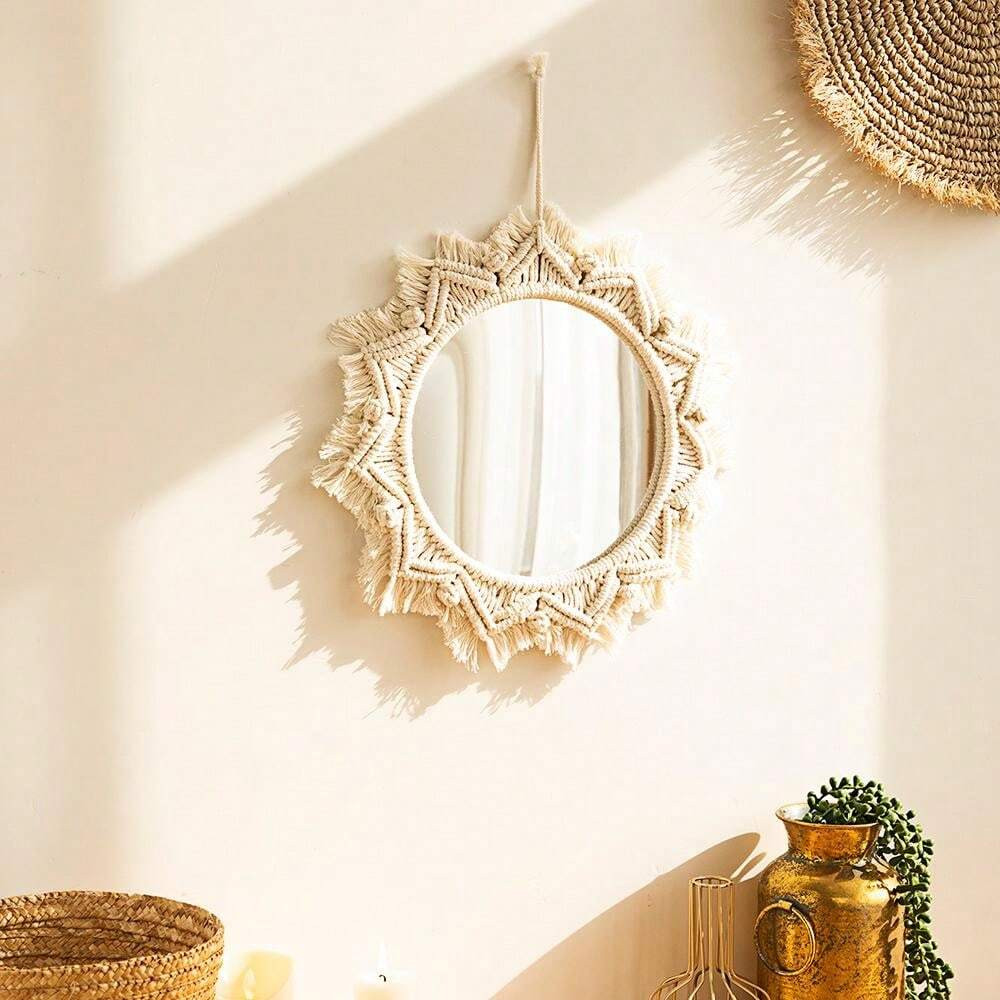 1pc Pure Handmade Woven Flower Shaped Tassel Mirror Decoration Hanging Pendant For Bedroom Living... | SHEIN