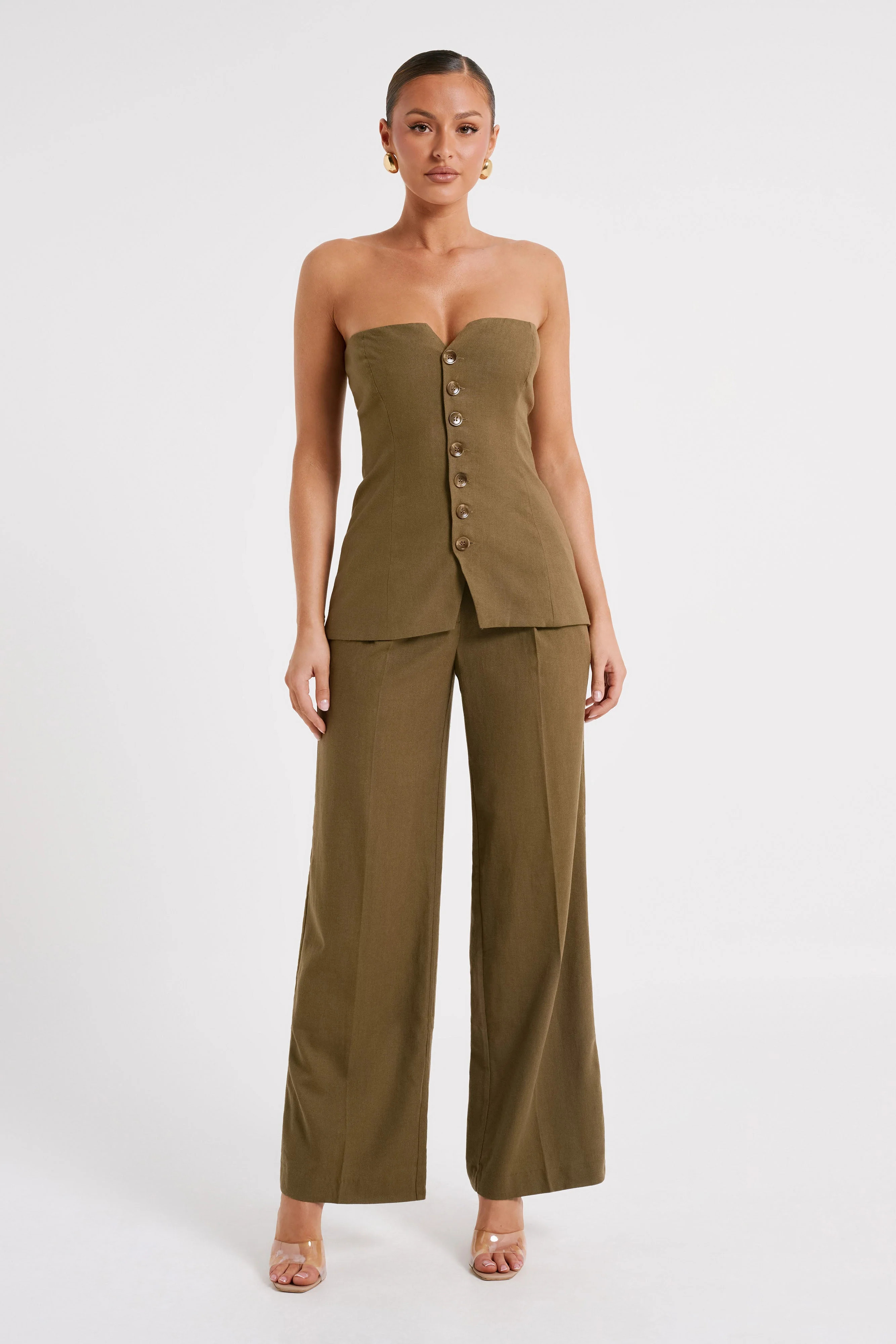 Adina Linen Pant - Olive | MESHKI US