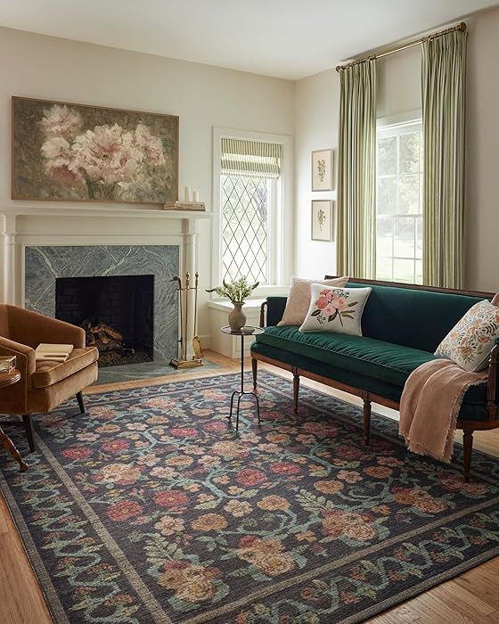 Loloi Rifle Paper Co. Rosa Collection RSA-01 Black 7'-6" x 9'-6" Area Rug | Amazon (US)