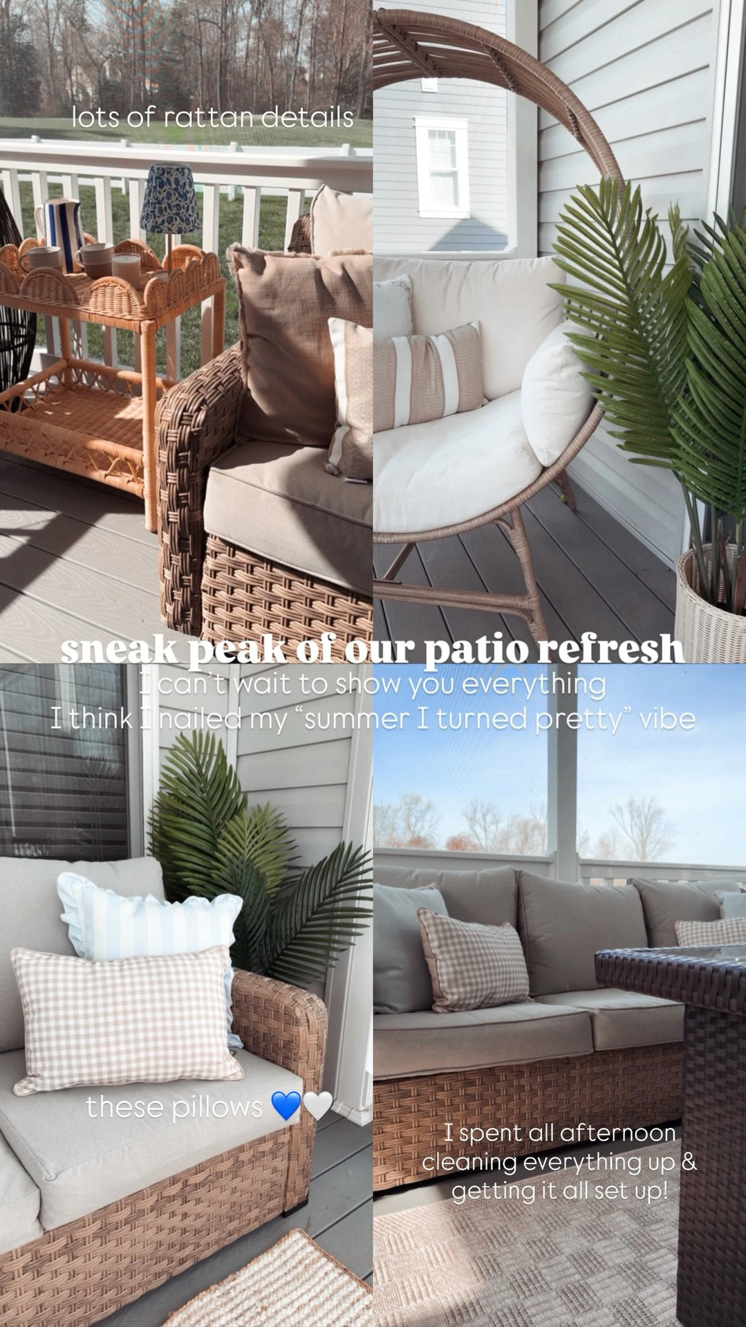 The patio is going to be my favorite space this spring/summer and I am here for it. I can’t wait to do a full reveal of the refresh, it is so freaking good. The neutral tones, the fabric and the quality are incredible. I’m planning on reading so much out here, I think it’ll be good for my mental health. 
Patio refresh, outdoor living space, rattan patio furniture 

#LTKHome #LTKSeasonal #LTKmomlife