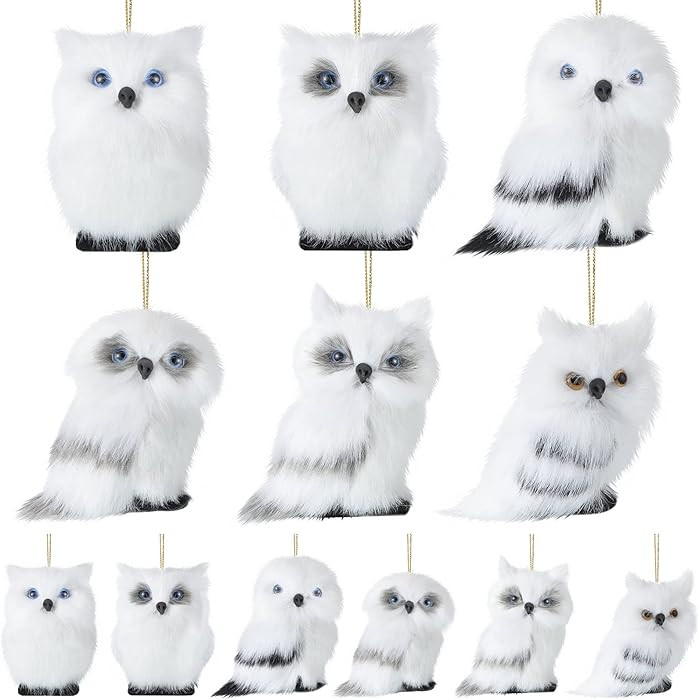 12 Pcs Christmas Hanging Owl Ornaments White Faux Fur Owl Christmas Ornament Furry Bird Decor Woo... | Amazon (US)