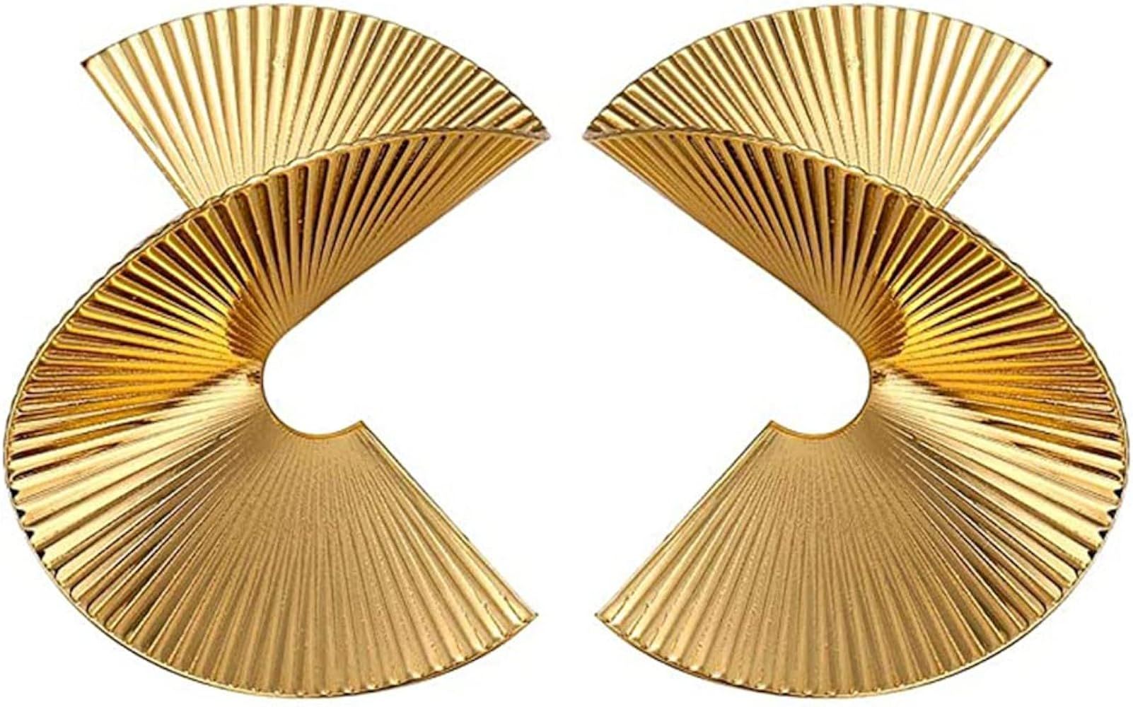 Gold Zinc Geometric Earrings Exaggerated Statement Earrings Punk Stylish Sectored Twisted Earring... | Amazon (US)
