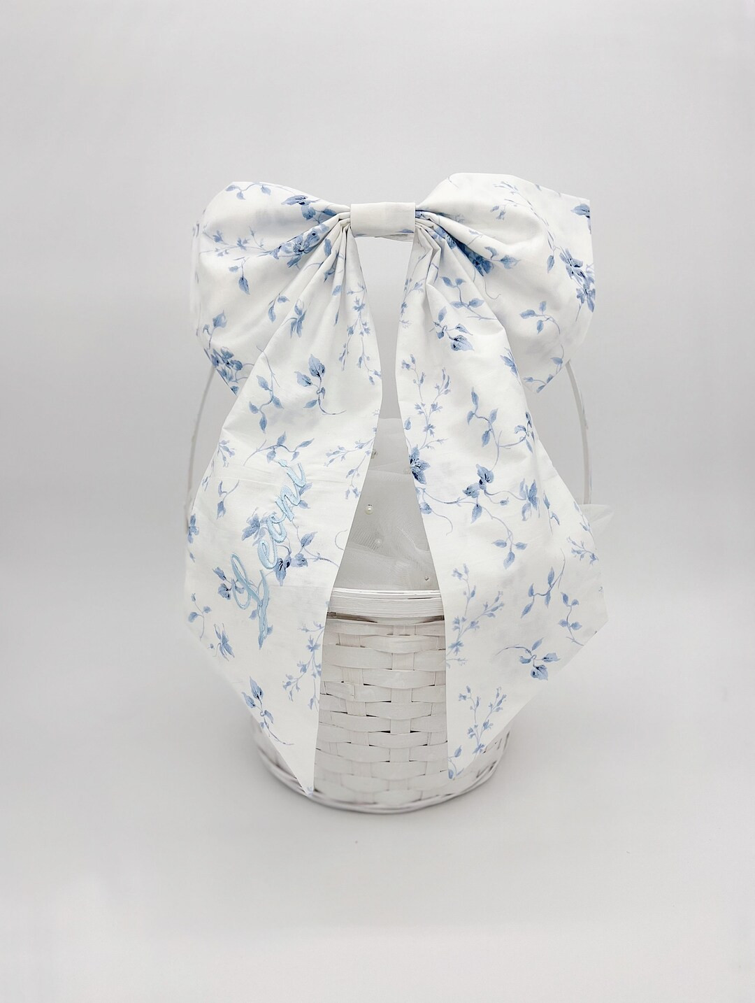 Easter Basket Blue Toile Floral Bow - Personalized Name | Etsy (US)