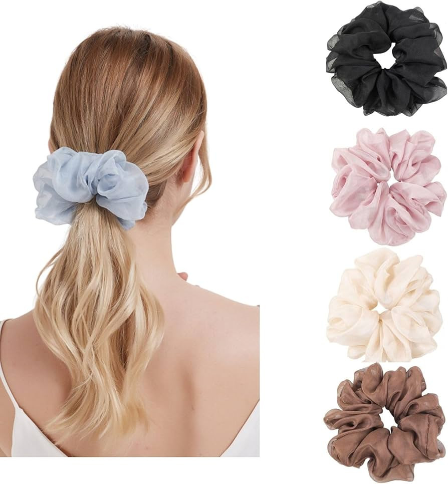 4 Packs Soft Oversized Scrunchies Jumbo Organza Scrunchies,Summer big Scrunchie, Large Giant Chif... | Amazon (US)