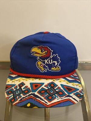 Vintage NCAA Kansas Jayhawks KU snapback Pattern Hat 1990s 90s  | eBay | eBay US