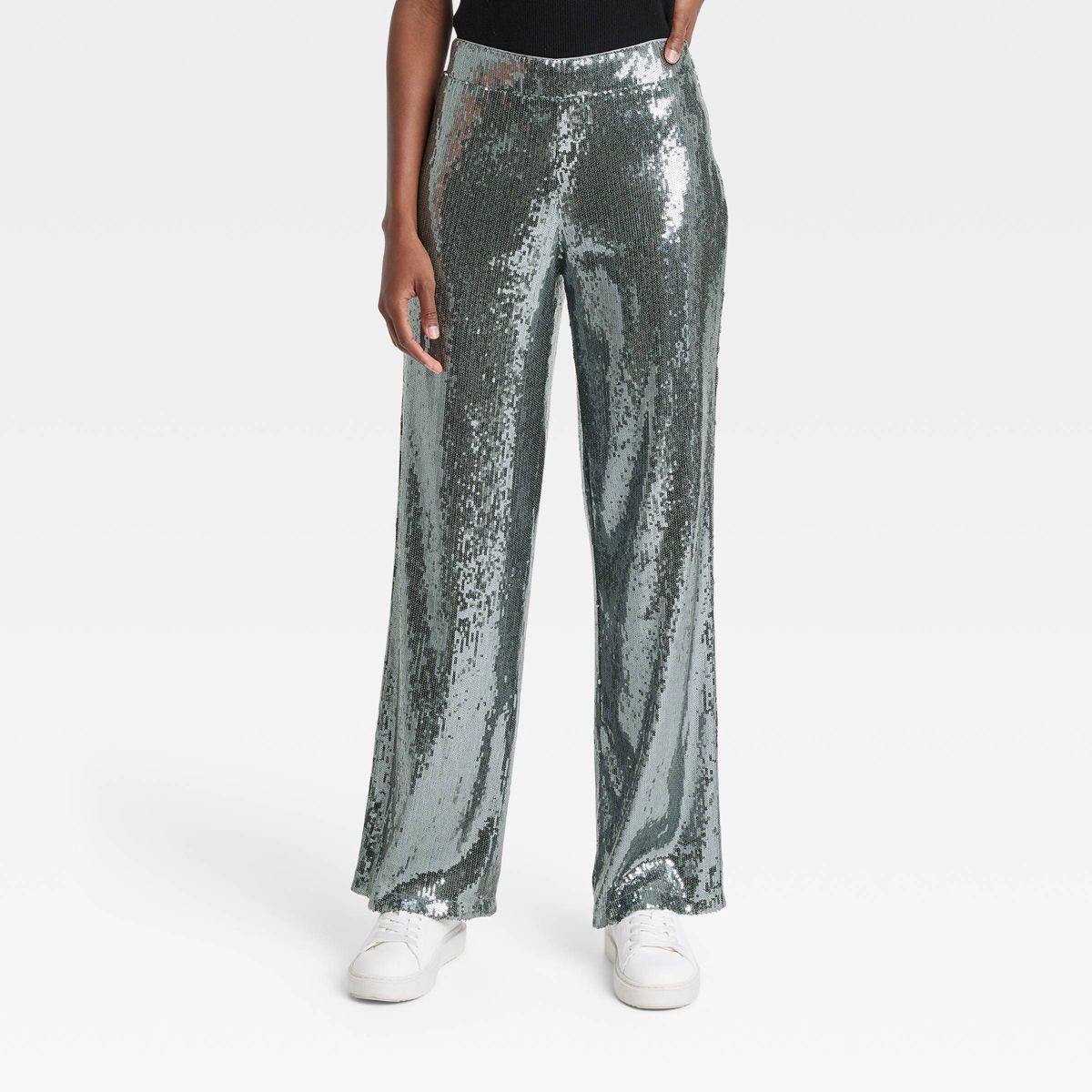 Women's Sequin Trouser Pants - A New Day™ Silver 6 | Target