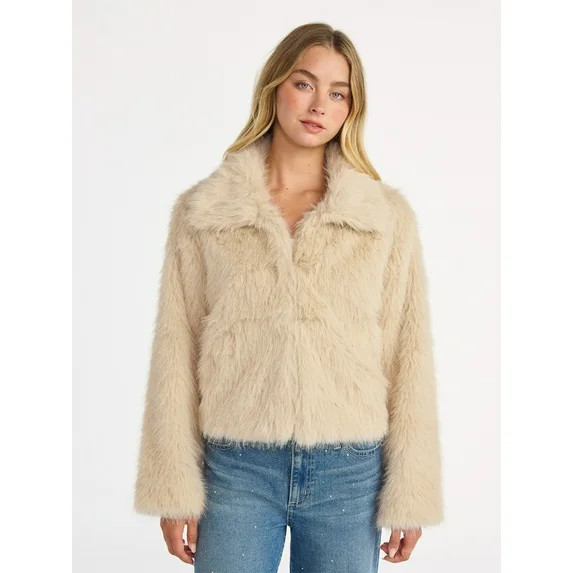 No Boundaries Faux Fur Coat, Women's and Plus | Walmart (US)